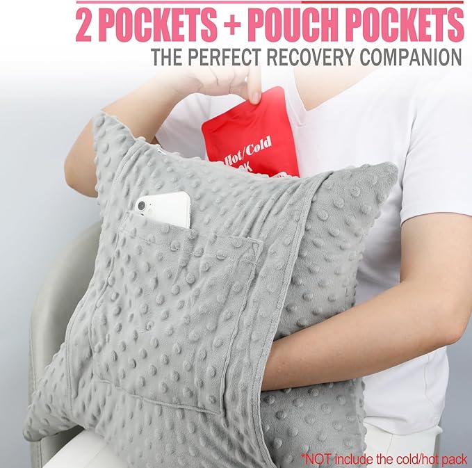 Star Hysterectomy Abdominal Pillows with 2 Pockets, Stomach Pillow after Surgery C-Section Tummy Tuck Support Gifts with Hands Placement Pouch Endometriosis Comfort Recovery Women Men Gray