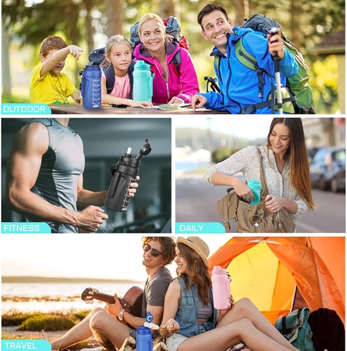 Nefeeko Collapsible Water Bottles, 1.5L Reusable Collapsible Water Bottle for Travel Leakproof, BPA Free Foldable Silicone Water Bottles with Straw for Traveling Sport Gym Camping Hiking