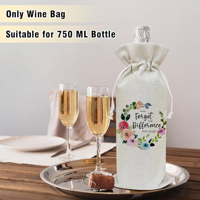 Wine Canvas Bag, Retirement Wine Gift Bag, Retirement Gift for Women Coworker Colleague Farewell Gifts Leaving Gifts Wine Bags for Wine Bottles, Wine Gifts With Drawstring Party Decoration -WB30