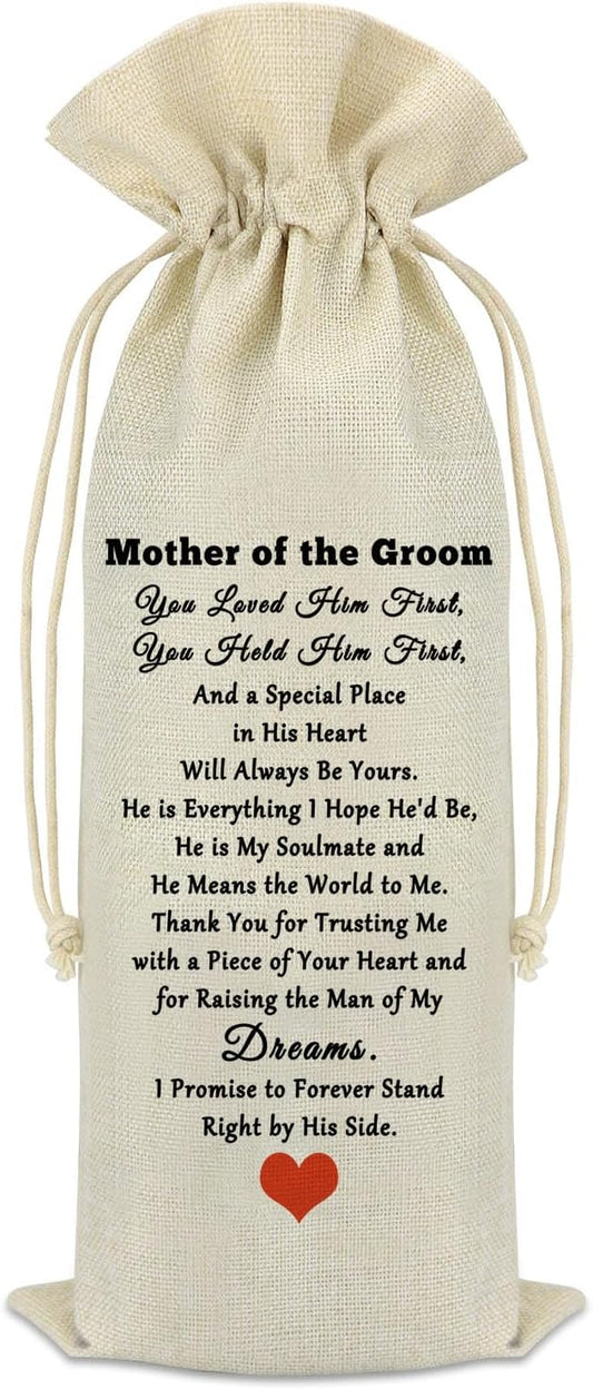 Mother of the Groom Gifts from Bride Wine Bag Wedding Gifts for Mother in Law Groom's Mom Decorative Wine Bottle Bag Engagement Bridal Shower Appreciation Gift for Mother of the Groom