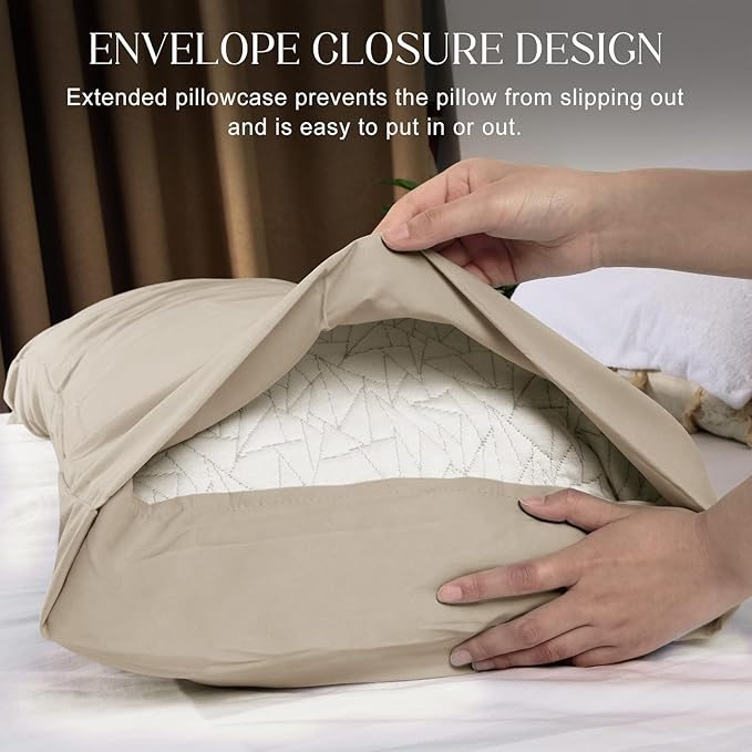 Soft Body Pillow Covers Pillowcases 60 x 21 Inch, WINKAURA Long Pillow Cover for Bed Fits 54x20 Pillow, Envelope Closure, Stylish Wrinkle and Stain Resistant,Khaki