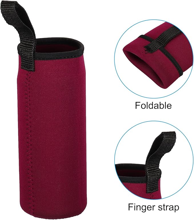 PATIKIL 65mmx180mm Water Bottle Sleeve, 4 Pack Neoprene Insulated Bottle Bag Holder Carrier Pouch with Finger Strap, Wine Red