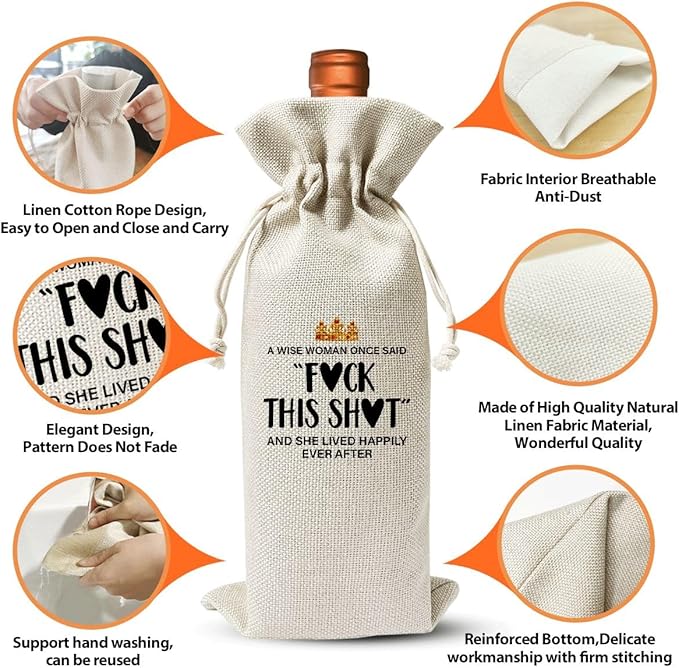 Retirement Gift For Women, A Wise Woman Once Said F This Wine Bag, Farewell Goodbye Resign Gifts For Female Coworker, Thank You Gifts, Burlap Reusable Wine Gift Bags With Drawstrings Wine Bottle Bag