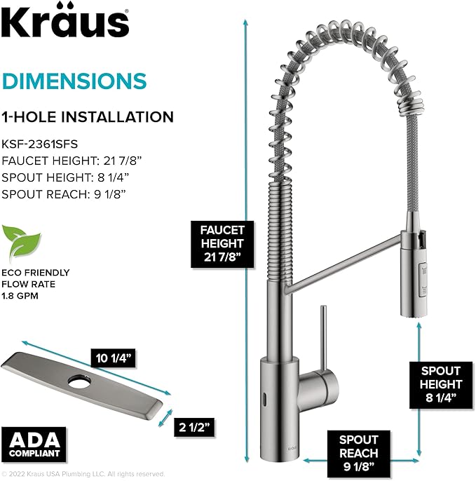 KRAUS Oletto Touchless Sensor Commercial Pull-Down Single Handle Kitchen Faucet with QuickDock Top Mount Assembly in Spot Free Stainless Steel, KSF-2631SFS