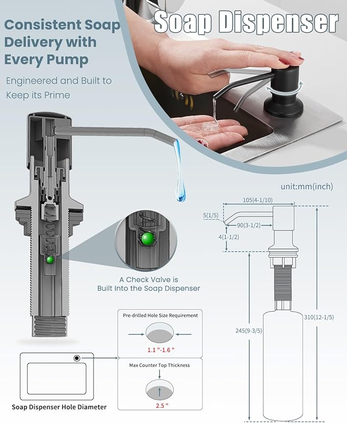 Black Kitchen Faucet with LED light,Kitchen Faucet with Soap Dispenser,Faucet for Kitchen Sink,Single Handle Stainless Steel Kitchen Sink Faucets with Pull Down Sprayer,Camper Farmhouse RV Sink Faucet