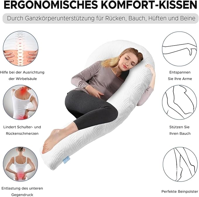 Body Pillow for Adults - Soft Long Bed Pillows Insert for Sleeping - Shredded Memory Foam & Removable Washable Cover - Swan Shaped Side Sleeper Pregnancy Pillow 49 Inch (White)