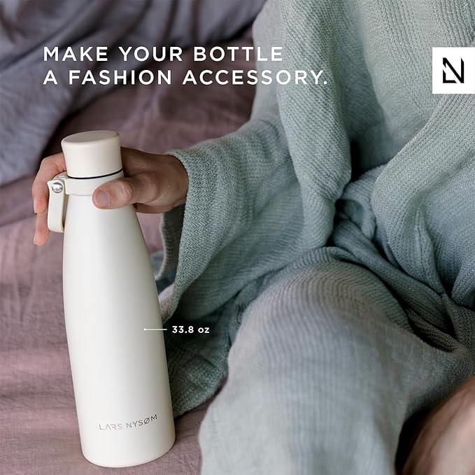 LARS NYSØM Stainless Steel Insulated Water Bottle 25oz 34oz | BPA-free Insulated Thermo Flask for Hot and Cold Beverages | Leakproof Drinking Bottle (Sage, 34oz)