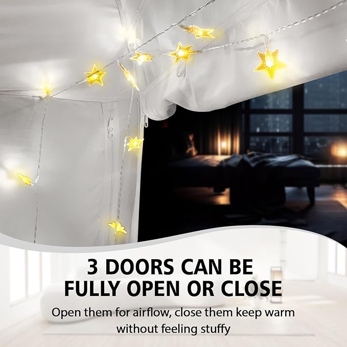 Bed Tent Bed Canopy Full Size for Adult and Kids - Portable Sleeping Tents Indoor Dream Tents 70% Blackout with String Light 3 Doors Breathable Privacy Space Tents