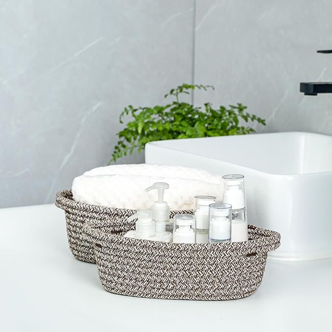 CubesLand Small Shelf Shelves Closet Over Toilet Storage Cube Organizer Basket Bin 5-Piece,Woven Basket Bin for Organizing,Nesting Cute Rope Baby Dog Cat Toy Basket Box,Brown Basket for Storage