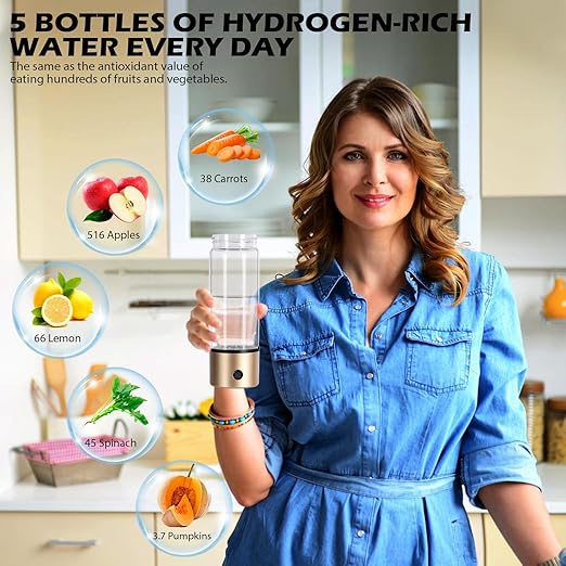 Hydrogen Water Bottle, VirKech 11oz 1600PPB Hydrogen Rich Water Bottle Generator with SPE/PEM 3 Mins Quick Electrolysis and Leak-Proof to Slow Down Aging, Best Gift for Women and Men