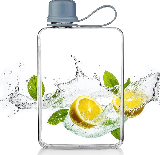 Tritan Transparent Flat Water Bottle samll Water Bottle Slim Square Pocket Bottle Water Flask, BPA Free/Slim Design/Leak Proof Water Bottle for Travel, Outdoor, Sports (Light Blue, 500ML)