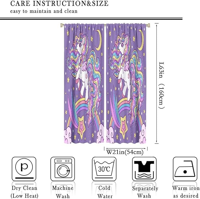 Unicorn Curtains Fantasy Star Moon Cartoon Theme Curtains Cute White Unicorn Rainbow Design Printed Curtains Boys Girls Room Curtains 42x63 Inch 2 Panels
