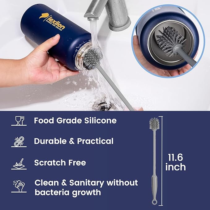 Water Bottle 32oz, Triple Walled Insulated Stainless Steel Reusable Bottle, Silicone Sleeve, Cleaning Brush, 2 Lids (Spout lid & Straw lid w/2 straw), Metal Mug Gallon, BPA Free, Twilight Blue