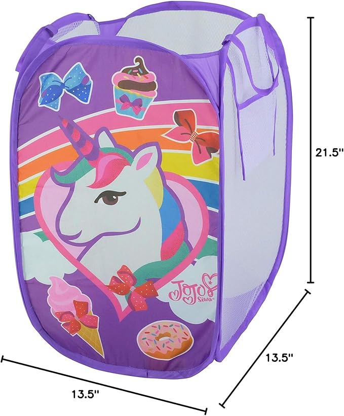 Idea Nuova Nickelodeon JoJo Siwa Pop Up Hamper with Durable Carry Handles, 21" H x 13.5" W X 13.5" L