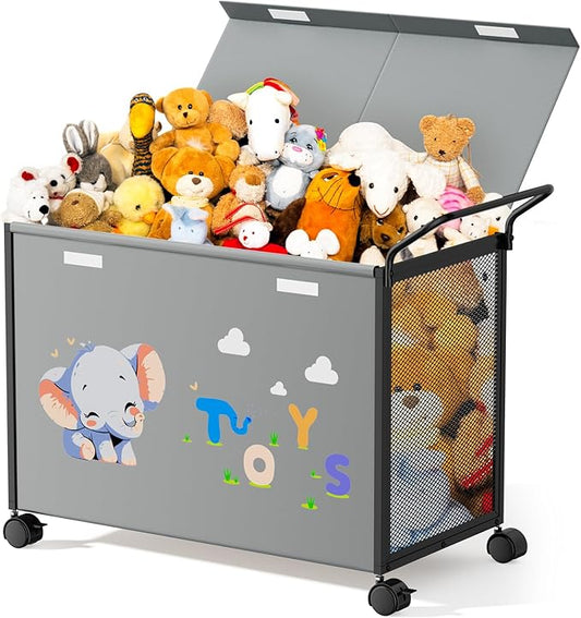 Toy Box Toy Storage - 72L Kids Toy Organizer with Wheels Toy Chest Storage Bins with Lids, Toy Boxes for Girls Boys, Stuffed Animals, Clothes, Bedroom, Living Room （grey）