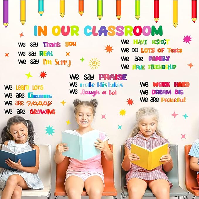 Inspirational Classroom Wall Decals Colorful Quote Motivational Phrase Stickers Crayon Wall Decals Lettering Positive Sayings Wall Stickers for Kids Room Nursery Playroom School Classroom Decor