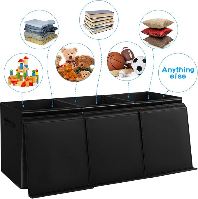 Large Toy Box Chest with Lid, Oxford Collapsible Sturdy Toy Storage Boxes Bins Baskets for Boys, Girls, Closet, Playroom, Nursery Room, 39"x15.5"x13" (Light Black & Light Grey)