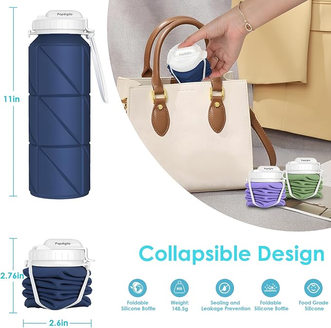 690ML Collapsible Water Bottles Reusable Leak Proof Silicone Water Bottle BPA Free Durable Foldable Sports Bottles & straw 23oz Lightweight Bottle for Gym Hiking Biking Camping Travel Bottle