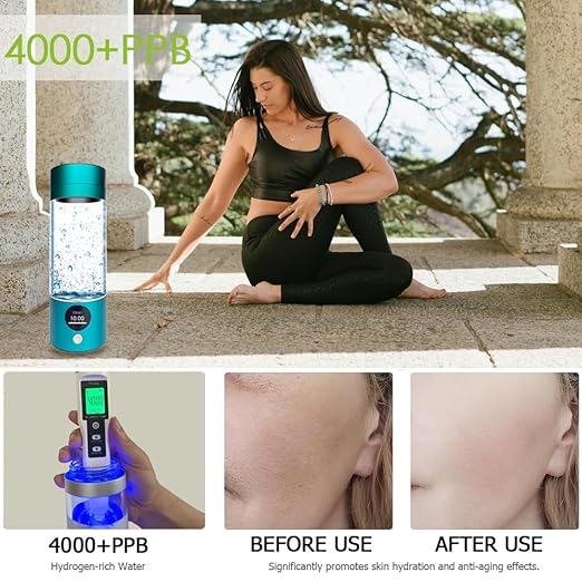 Hydrogen Water Bottle 4000+PPB, 4th Gen Hydrogen Water Generator Bottle with SPE PEM Technology Water Ionizer 5Min Quick Electrolysis, Hydrogen Rich Water Machine, Mothers Day Gifts for Mom (Blue)
