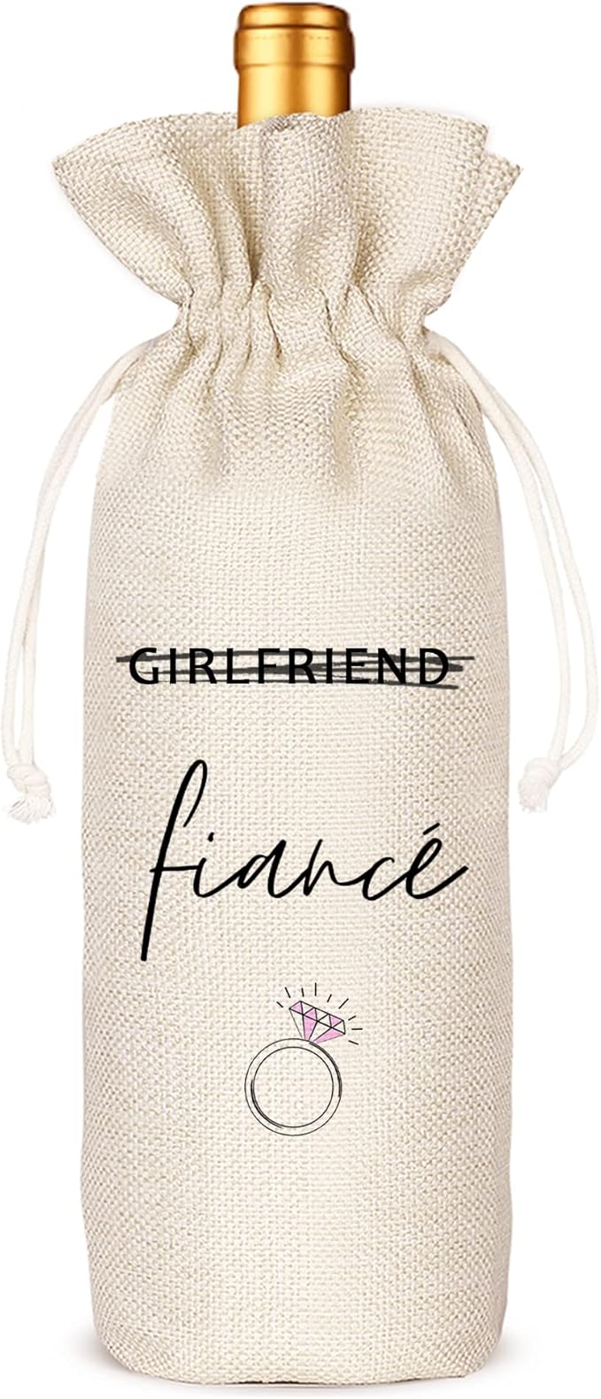 Girlfriend Fiancé, Best Friend Engagement Gift, Engagement Wine Bag, Funny Wine Bag, Bridal Shower Gfit - Linen Drawstring Wine Bags(5SW112)