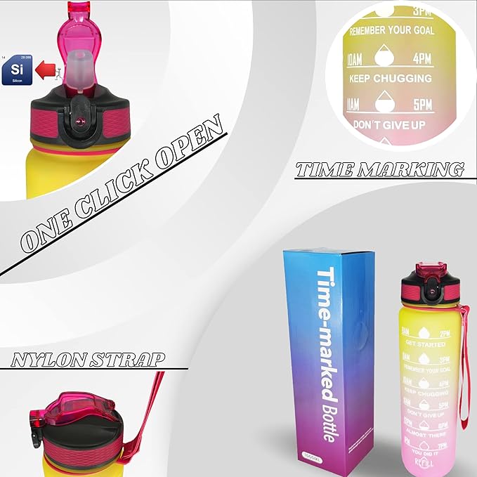 Leakproof Water Bottle with Straw & Lid - 32oz Motivational BPA Free Water Bottle with Time Markings & Straw Lid for Sports & Outdoors - Ensure Hydration with Leakproof Bottle and Straw