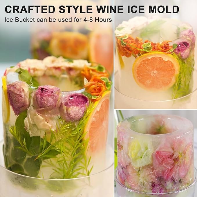 Ice Bucket Mold,Ice Mold Wine Bottle Chiller,Cocktail/Champagne Bucket Ice Mold, Flower/Fruits/Any Decoration to DIY Your Bucket Ice Mold For Special Parties/Bar/Holiday/Wedding-Grey