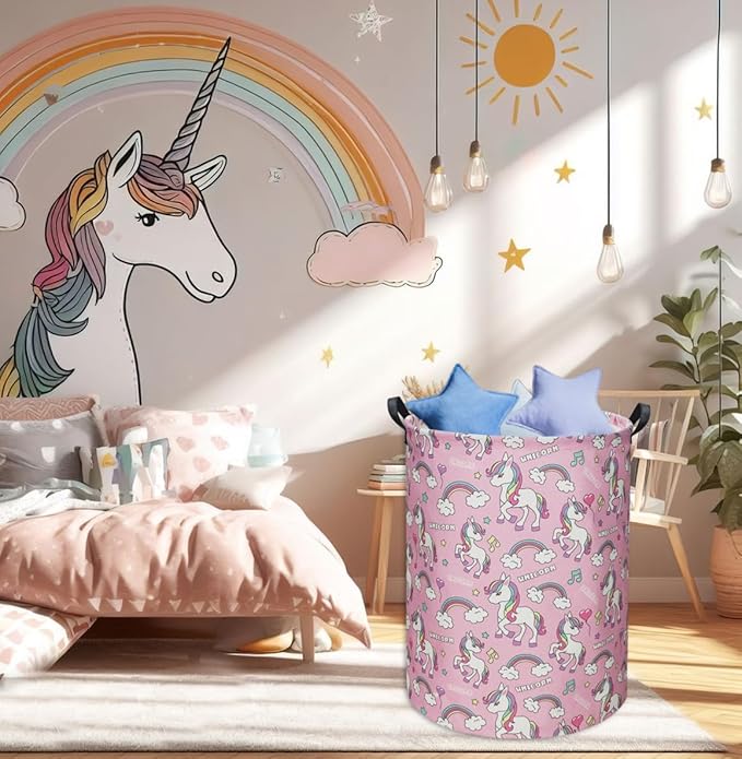 Pink Unicorn Kids Laundry Basket Baby Hamper Unicorn Toy Storage Bin for Boys Room Decor Baby Nursery Hamper Gift Baskets for Bedroom Bathroom(Pink Unicorn)