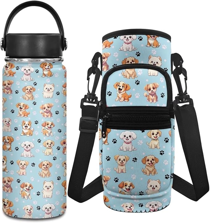 Corgi 20 OZ Water Bottle Kids 6-8/8-10 Pink Stainless Steel Water Bottle Girls Insulated Water Bottle and Water Bottle Carrier Bag Set