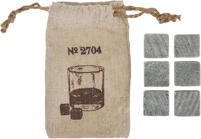Twine Cooling Glacier Bourbon Rocks, Reusable Ice Cubes, Whiskey Stones Set, Barware, Accessories, Bar Tools, Set of 6, Grey, Soapstone