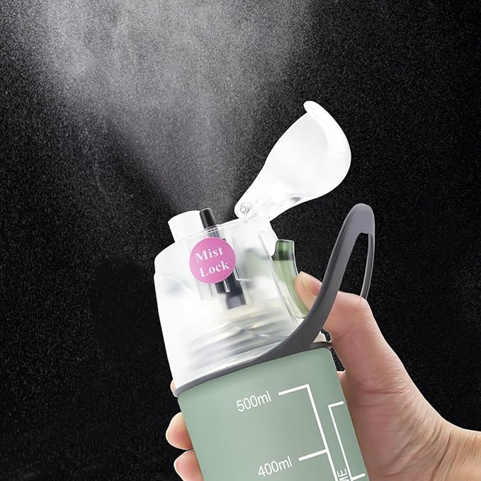 Misting Water Bottle, Spray Mist Sports Bottle for Outdoor Sport Hydration and Cooling Down, BPA-Free Misting Water Bottle with Unique Mist Lock Design (Green-18oz)