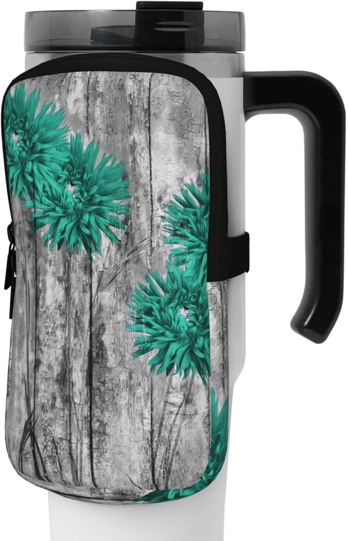 Water Bottle Pouch for Stanley Cup 40oz 30oz,Personalized Gym Purse for Men Women, Tumbler Pouch with Versatile Pocket Water Bottle Bag for Cards, Keys, Phone Botanical Leaf