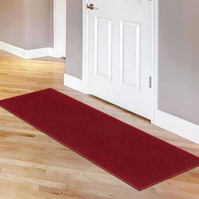 Machine Washable Modern Solid Design Non-Slip Rubberback 2x6 Traditional Runner Rug for Hallway, Kitchen, Bedroom, Living Room, 2'2" x 6', Red