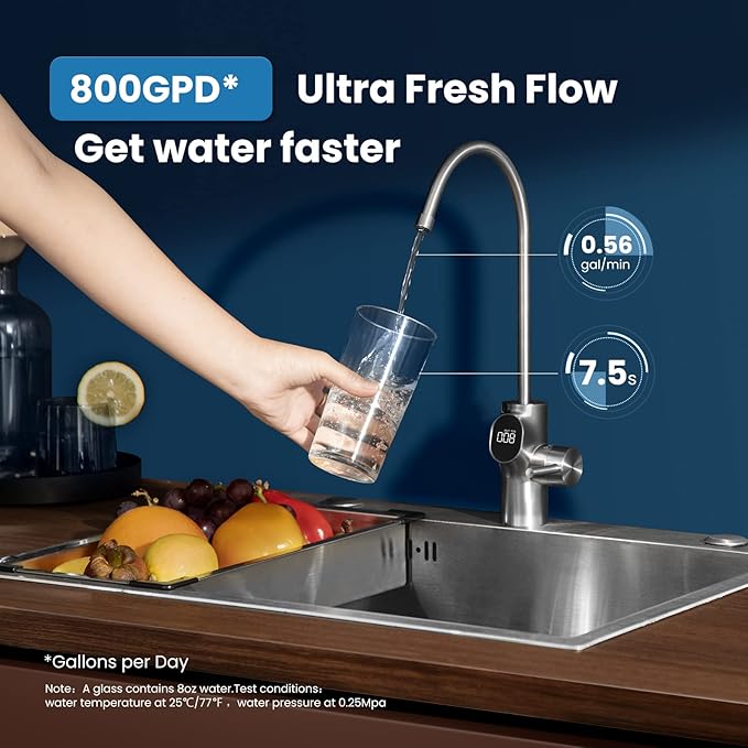 COMFEE' Reverse Osmosis System, 800 GPD, 2:1 Pure to Drain, Tankless RO System, Under Sink Water Filter System, Smart LED Faucet, TDS Reduction, Automatic Flushing, USA Tech Support