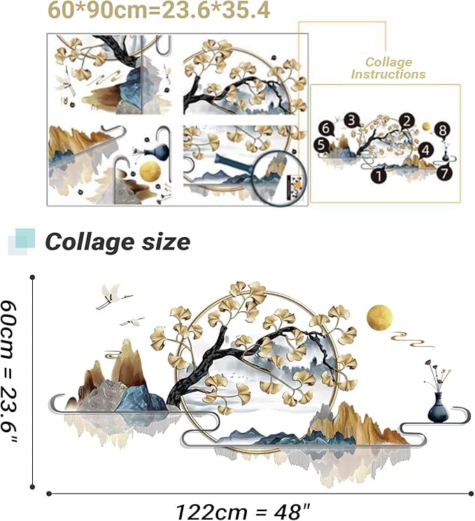 Flowers Wall Decals Vinyl Ancient Style Flowers Wall Stickers Ginkgo Landscape Painting Stickers Spring Flower Tree Branch Window Clings for Kids Room Nursery Living Room Kitchen Decor Gifts (#2)