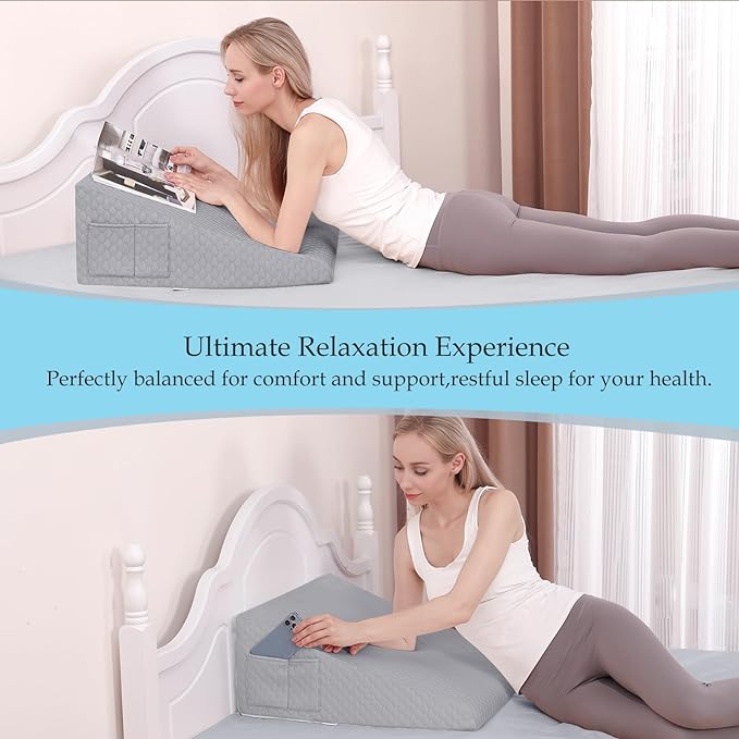 Forias Wedge Pillow for Sleeping,10" Bed Wedge Pillow for After Surgery,Acid Reflux,Snoring,Memory Foam Top Triangle Pillow Wedge with Breathable Removable Cover