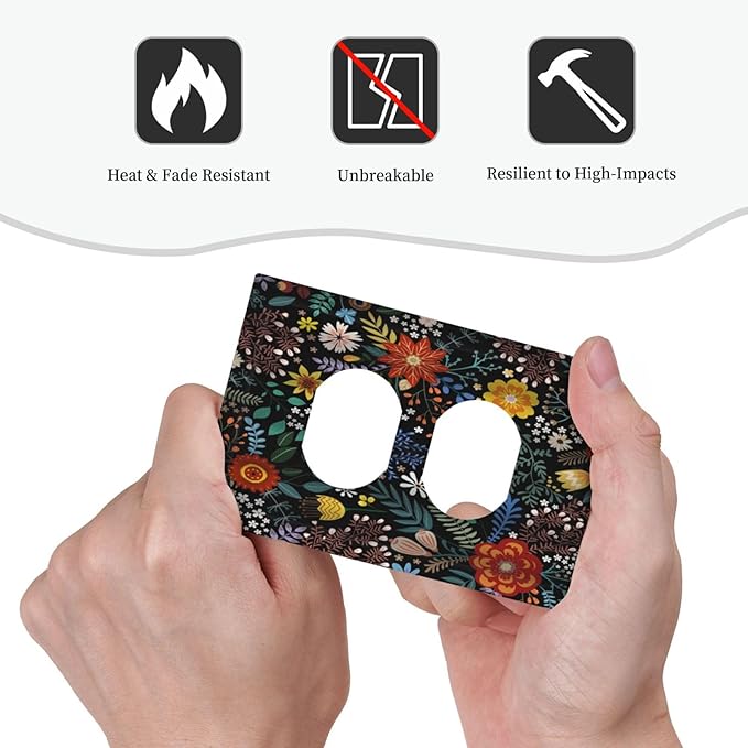Vintage Colorful Flower Boho Floral Rustic Dark Leaves Single Duplex Wall Plate Covers Light Switch Cover 1 Gang Outlet Plate Decorative Switchplate Covers Electrical Faceplate for Farmhouse Bedroom