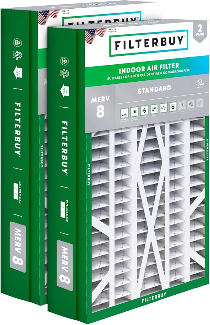 Filterbuy 14.5x27x5 Air Filter MERV 8 Dust Defense (2-Pack), Pleated HVAC AC Furnace Air Filters for Trane, American Standard, Honeywell, and Accumulair (Actual Size: 14.06 x 26.13 x 4.97 Inches)