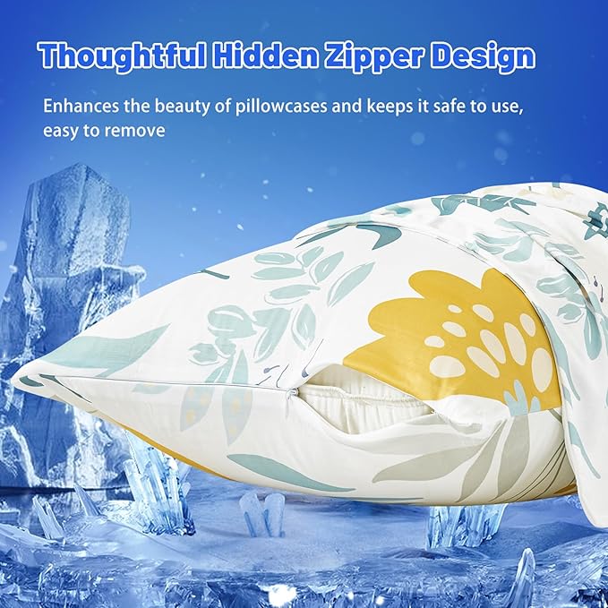 Cooling Pillow Cases for Hot Sleepers - Double Side Arc-Chill Q-Max>0.5 Cooling Fiber Cool Pillow Cases 2 Pack - Breathable Soft Cold Pillow Cases with Hidden Zipper (20" x 30")