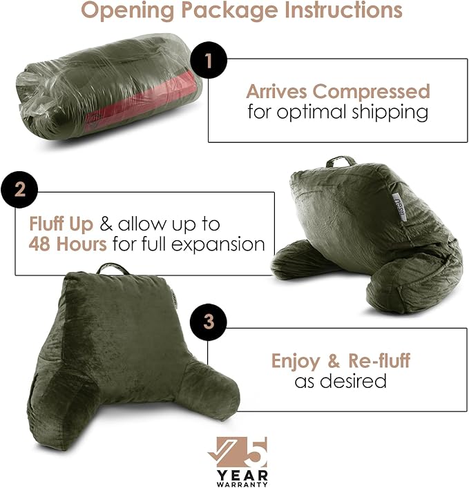 Nestl Reading Pillow for Kids, Small Bed Pillow, Back Pillow for Sitting in Bed, Memory Foam Chair Pillow, Reading & Bed Rest Pillows, Olive Green Back Pillow for Bed, Arm Pillow with Pockets