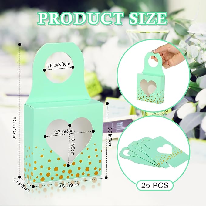 ISKYBOB 25 Pieces Wine Bottle Box with Window, Kraft Paper Wine Boxes for Gifts Hanging Wine Bottle Gift Box Foldable Wine Bottle Hanger Favor Box for Holding Candy Truffles Chocolate Cookies (Green)