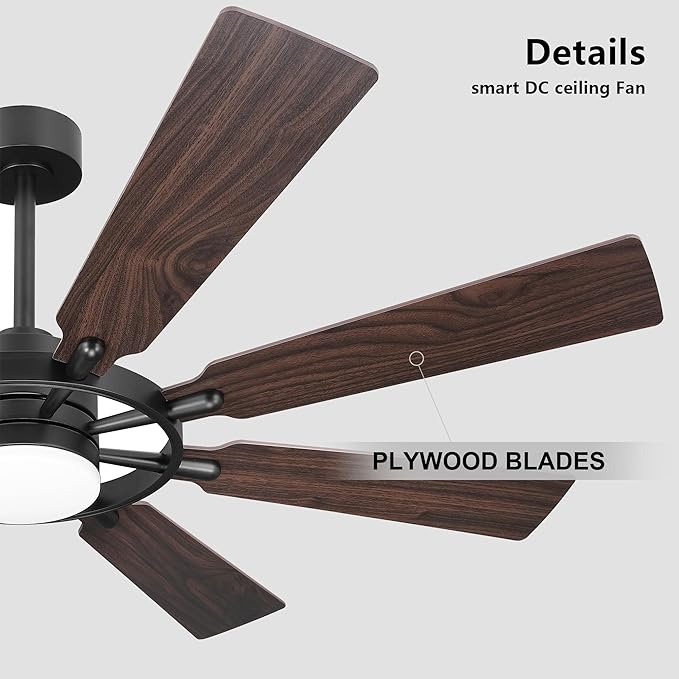 60/80 inch Ceiling Fan (Black-Walnut, 72" (LED Light / 3 Downrods))