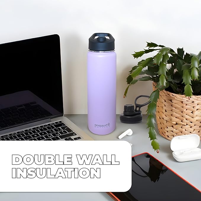 HYDRATE Insulated Stainless Steel Water Bottle - Large Reusable Flask with Leak-Proof Design and Convenient Handle - Double Vacuum Insulation for School, Work, or Adventure