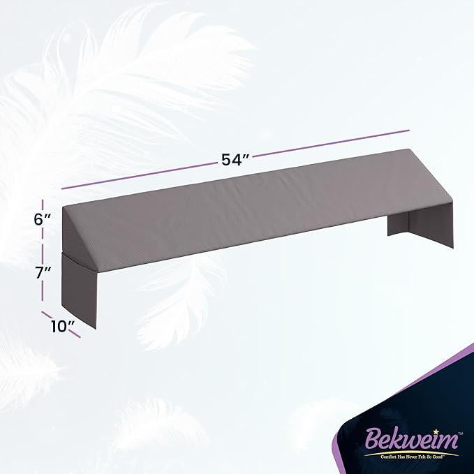 Wedge Pillow Headboard Bed Gap Filler Full - Headboard Pillow Full Size 54 X 10 X 6 - Long Pillow for Bed Wedge Gap Filler with Large Pocket for Bed Accessories - Mattress Gap Filler (Grey)