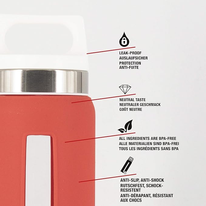 Sigg Dream Glass Water Bottle with Silicone, 0.65 Litre, Scarlet