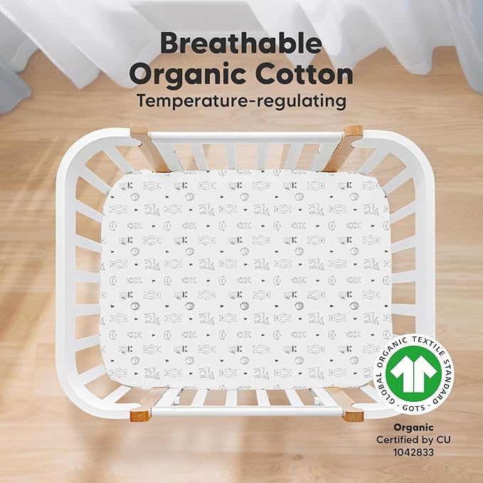 2-Pack Mini Crib Sheets Fitted, Pack and Play Sheets - Organic Cotton Pack N Play Sheets for Pack and Play Mattress, Playard Baby Crib Sheets, Jersey Crib Sheets Neutral for Boys, Girls (Woodland)