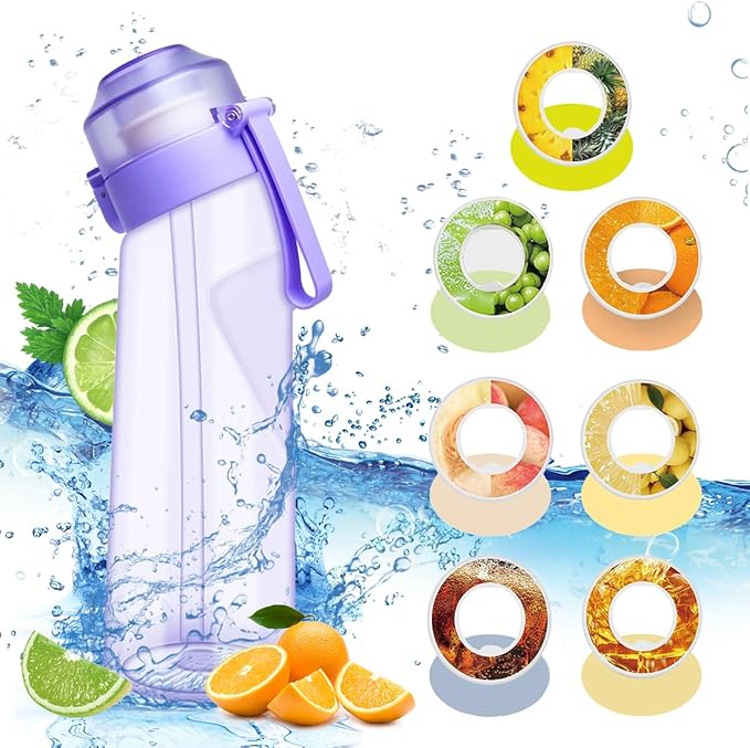 Water Bottle with Flavor Pods 21.9 Oz/650ml Fruit Fragrance Water Bottle Recyclable Sports Air Water Cup Scented Pods for Outdoor (Purple 650ML)