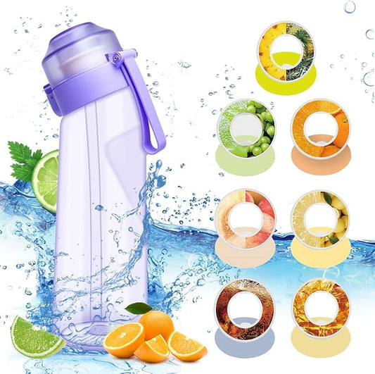 Water Bottle with Flavor Pods 21.9 Oz/650ml Fruit Fragrance Water Bottle Recyclable Sports Air Water Cup Scented Pods for Outdoor (Purple 650ML)