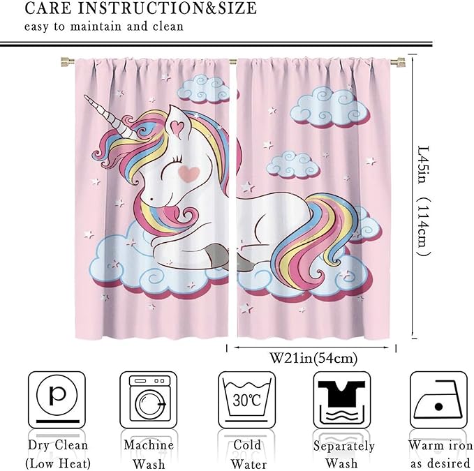 Unicorn Curtains Children's Cartoon Starry Sky Theme Unicorn Pattern Curtains Star Galaxy Boys Girls Room Blackout Curtains 42x45 Inch 2 Panels