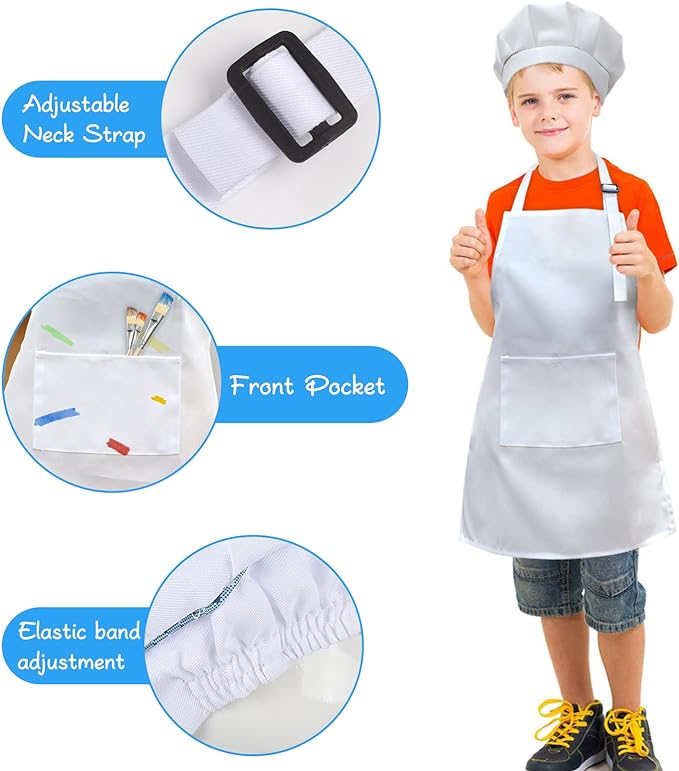 SUNLAND Kids Apron and Hat Set Children Chef Apron for Cooking Baking Painting