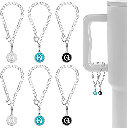 Letter Accessories for Stanley Cup,6PCS Initial Name ID Personalized Handle Personalized Handle Decor Set DIY Identification Handle Letter for Stanley Tumble (Q/White/Black/Blue)